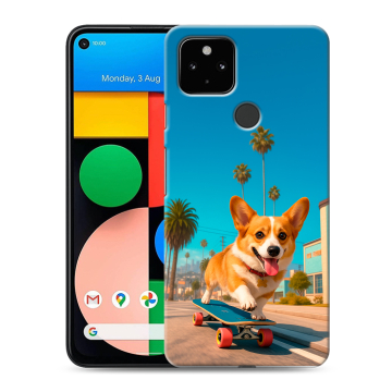 Силиконовый чехол на Google Pixel 4a 5G с принтом Корги на скейте Силиконовый чехол на Google Pixel 4a 5G с принтом Корги на скейте