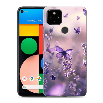Силиконовый чехол на Google Pixel 4a 5G с принтом бабочки и лаванда Силиконовый чехол на Google Pixel 4a 5G с принтом бабочки и лаванда