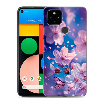 Силиконовый чехол на Google Pixel 4a 5G с принтом цветы бабочки Силиконовый чехол на Google Pixel 4a 5G с принтом цветы бабочки