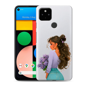 Силиконовый чехол на Google Pixel 4a 5G с принтом девушка цветы