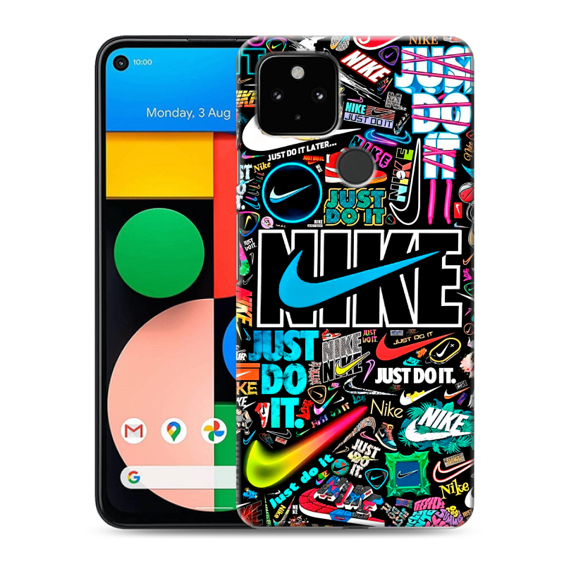 Силиконовый чехол на Google Pixel 4a 5G с принтом найк nike черный Силиконовый чехол на Google Pixel 4a 5G с принтом найк nike черный