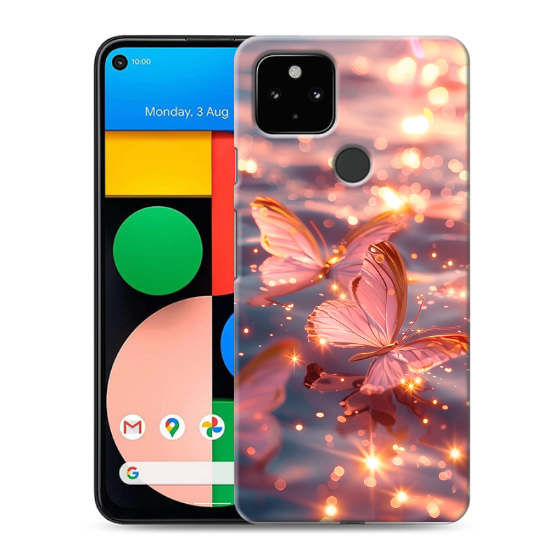 Силиконовый чехол на Google Pixel 4a 5G с принтом бабочки розовые Силиконовый чехол на Google Pixel 4a 5G с принтом бабочки розовые