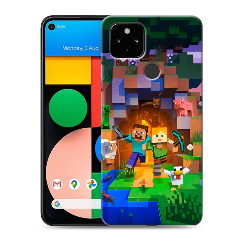 Силиконовый противоударный чехол на Google Pixel 4a 5G с принтом Майнкрафт Minecraft Силиконовый противоударный чехол на Google Pixel 4a 5G с принтом Майнкрафт Minecraft