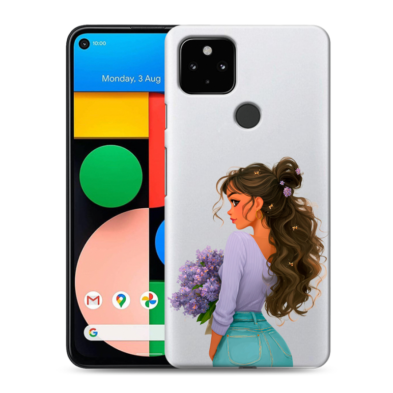 Пластиковый чехол на Google Pixel 4a 5G с принтом девушка цветы Пластиковый чехол на Google Pixel 4a 5G с принтом девушка цветы