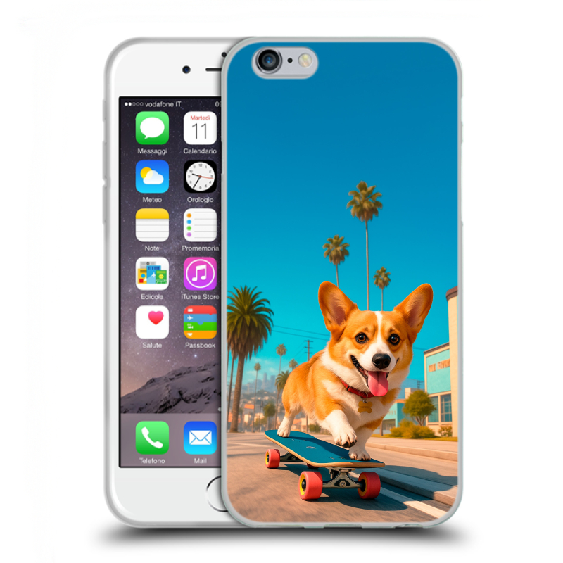 Силиконовый противоударный чехол на Iphone 6/6s с принтом Корги на скейте Силиконовый противоударный чехол на Iphone 6/6s с принтом Корги на скейте