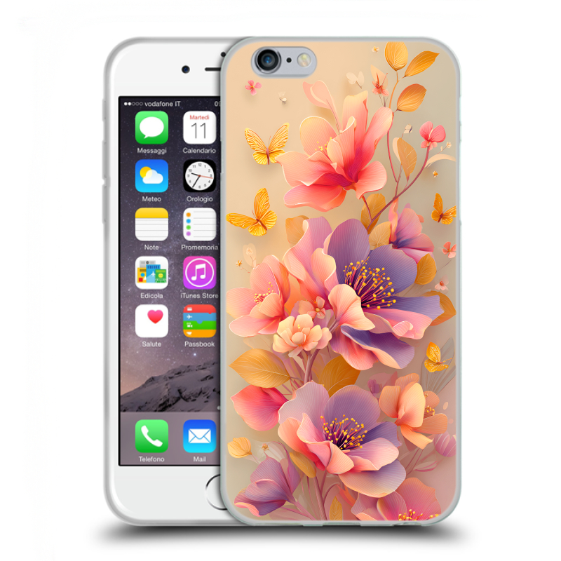 Силиконовый чехол на Iphone 6/6s с принтом Цветы и бабочки Силиконовый чехол на Iphone 6/6s с принтом Цветы и бабочки