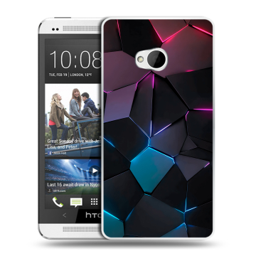 Пластиковый чехол на HTC One (M7) Dual SIM модель 2013 год с принтом Геометрия неона