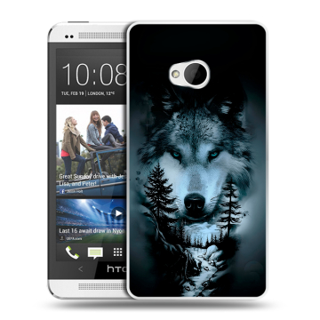Пластиковый чехол на HTC One (M7) Dual SIM модель 2013 год с принтом Лесной волк