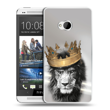 Пластиковый чехол на HTC One (M7) Dual SIM модель 2013 год с принтом Лев с короной