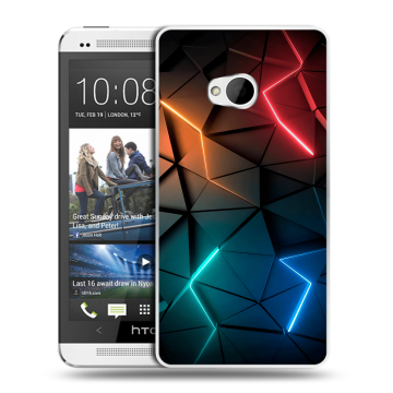 Пластиковый чехол на HTC One (M7) Dual SIM модель 2013 год с принтом Абстракция неон