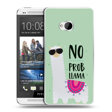 Пластиковый чехол на HTC One (M7) Dual SIM модель 2013 год с принтом Лама
