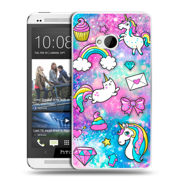 Пластиковый чехол на HTC One (M7) Dual SIM с принтом Единороги