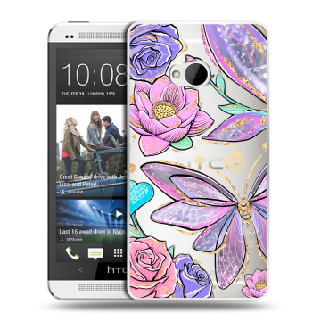 Пластиковый чехол на HTC One (M7) Dual SIM с принтом Бабочки и цветы Пластиковый чехол на HTC One (M7) Dual SIM с принтом Бабочки и цветы