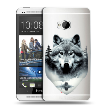 Пластиковый чехол на HTC One (M7) Dual SIM с принтом Волк в лесу Пластиковый чехол на HTC One (M7) Dual SIM с принтом Волк в лесу