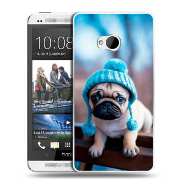 Пластиковый чехол на HTC One (M7) Dual SIM с принтом Мопс в шапке Пластиковый чехол на HTC One (M7) Dual SIM с принтом Мопс в шапке