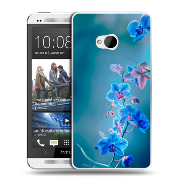 Пластиковый чехол на HTC One (M7) Dual SIM с принтом Голубые цветы Пластиковый чехол на HTC One (M7) Dual SIM с принтом Голубые цветы