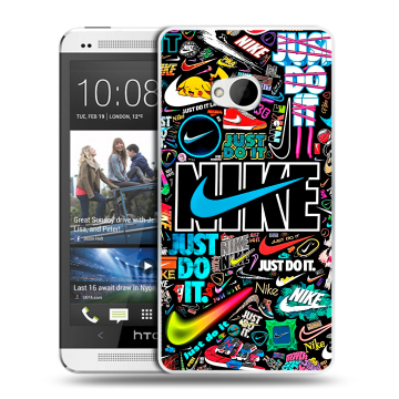 Пластиковый чехол на HTC One (M7) Dual SIM с принтом найк nike черный Пластиковый чехол на HTC One (M7) Dual SIM с принтом найк nike черный