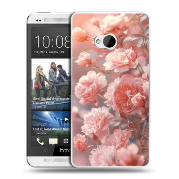 Пластиковый чехол на HTC One (M7) Dual SIM с принтом Розовые розы Пластиковый чехол на HTC One (M7) Dual SIM с принтом Розовые розы