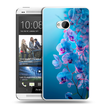Пластиковый чехол на HTC One (M7) Dual SIM с принтом голубые орхидеи Пластиковый чехол на HTC One (M7) Dual SIM с принтом голубые орхидеи