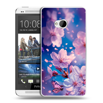 Пластиковый чехол на HTC One (M7) Dual SIM с принтом цветы бабочки Пластиковый чехол на HTC One (M7) Dual SIM с принтом цветы бабочки