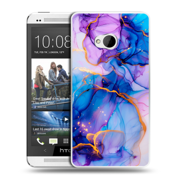 Пластиковый чехол на HTC One (M7) Dual SIM с принтом синий мрамор Пластиковый чехол на HTC One (M7) Dual SIM с принтом синий мрамор