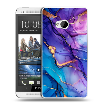 Пластиковый чехол на HTC One (M7) Dual SIM с принтом синий мрамор Пластиковый чехол на HTC One (M7) Dual SIM с принтом синий мрамор