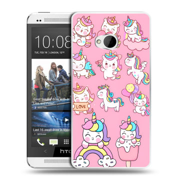 Пластиковый чехол на HTC One (M7) Dual SIM с принтом Единороги и радуга Пластиковый чехол на HTC One (M7) Dual SIM с принтом Единороги и радуга