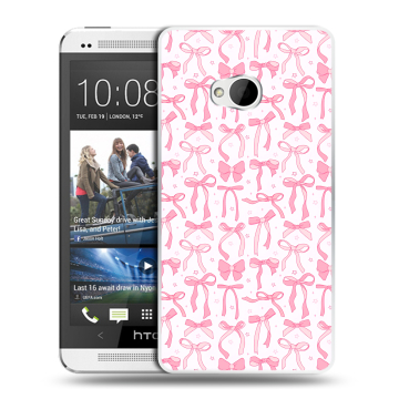 Пластиковый чехол на HTC One (M7) Dual SIM с принтом Розовые бантики Пластиковый чехол на HTC One (M7) Dual SIM с принтом Розовые бантики