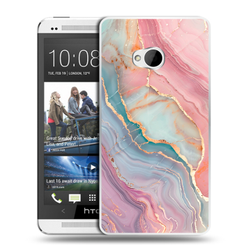 Пластиковый чехол на HTC One (M7) Dual SIM с принтом розовый мрамор Пластиковый чехол на HTC One (M7) Dual SIM с принтом розовый мрамор