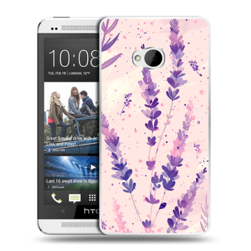 Пластиковый чехол на HTC One (M7) Dual SIM с принтом цветы лаванда Пластиковый чехол на HTC One (M7) Dual SIM с принтом цветы лаванда