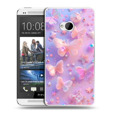 Пластиковый чехол на HTC One (M7) Dual SIM с принтом Бабочки