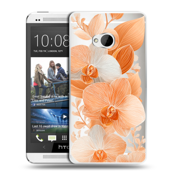 Пластиковый чехол на HTC One (M7) Dual SIM с принтом Бежевые цветы