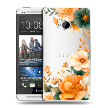 Пластиковый чехол на HTC One (M7) Dual SIM с принтом Цветы принт