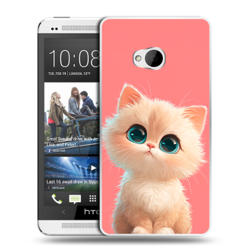 Пластиковый чехол на HTC One (M7) Dual SIM с принтом Розовый котенок