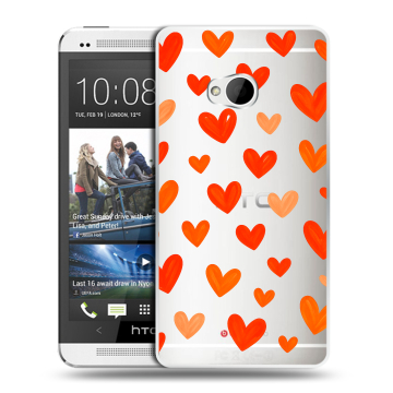 Пластиковый чехол на HTC One (M7) Dual SIM с принтом Сердечки