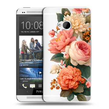 Пластиковый чехол на HTC One (M7) Dual SIM с принтом цветы