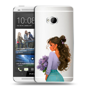 Пластиковый чехол на HTC One (M7) Dual SIM с принтом девушка цветы