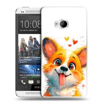 Пластиковый чехол на HTC One (M7) Dual SIM с принтом корги Пластиковый чехол на HTC One (M7) Dual SIM с принтом корги