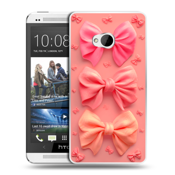 Пластиковый чехол на HTC One (M7) Dual SIM с принтом Розовые бантики Пластиковый чехол на HTC One (M7) Dual SIM с принтом Розовые бантики