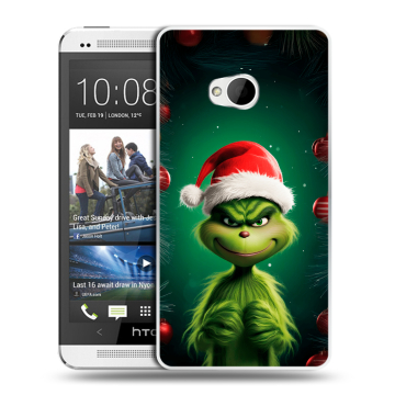 Пластиковый чехол на HTC One (M7) Dual SIM с принтом Гринч Новый год Рождество