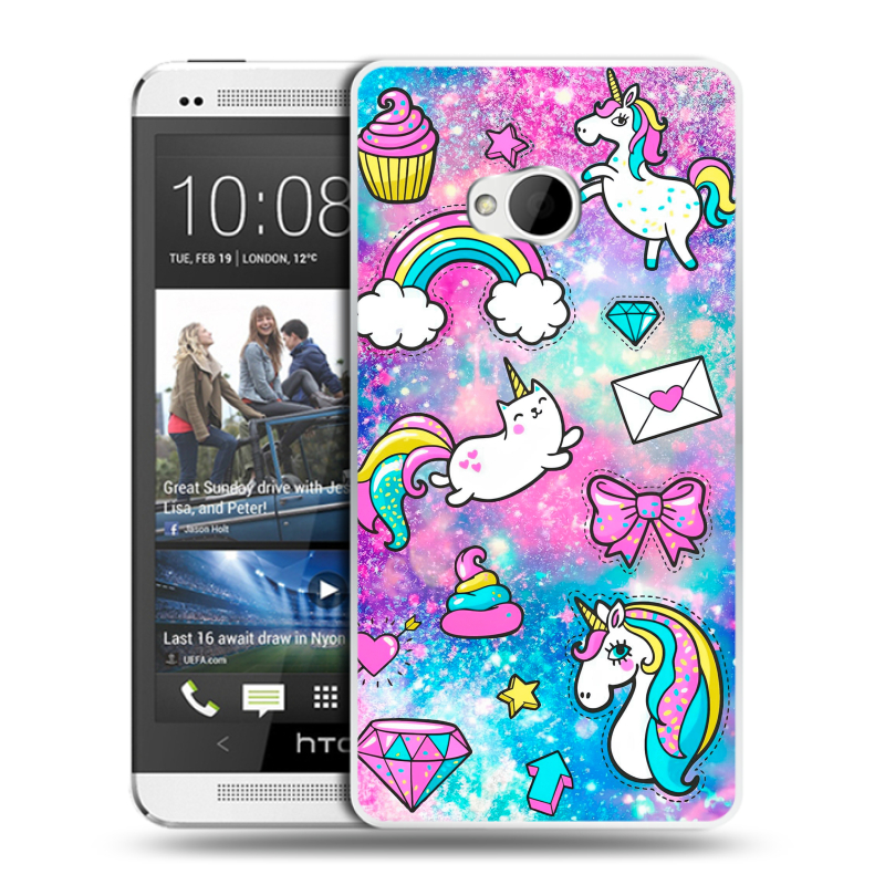 Пластиковый чехол на HTC One (M7) Dual SIM с принтом Единороги Пластиковый чехол на HTC One (M7) Dual SIM с принтом Единороги