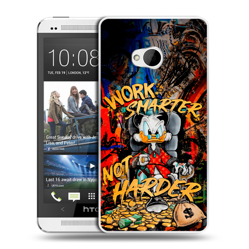 Пластиковый чехол на HTC One (M7) Dual SIM с принтом Дональд Дак Деньги Пластиковый чехол на HTC One (M7) Dual SIM с принтом Дональд Дак Деньги