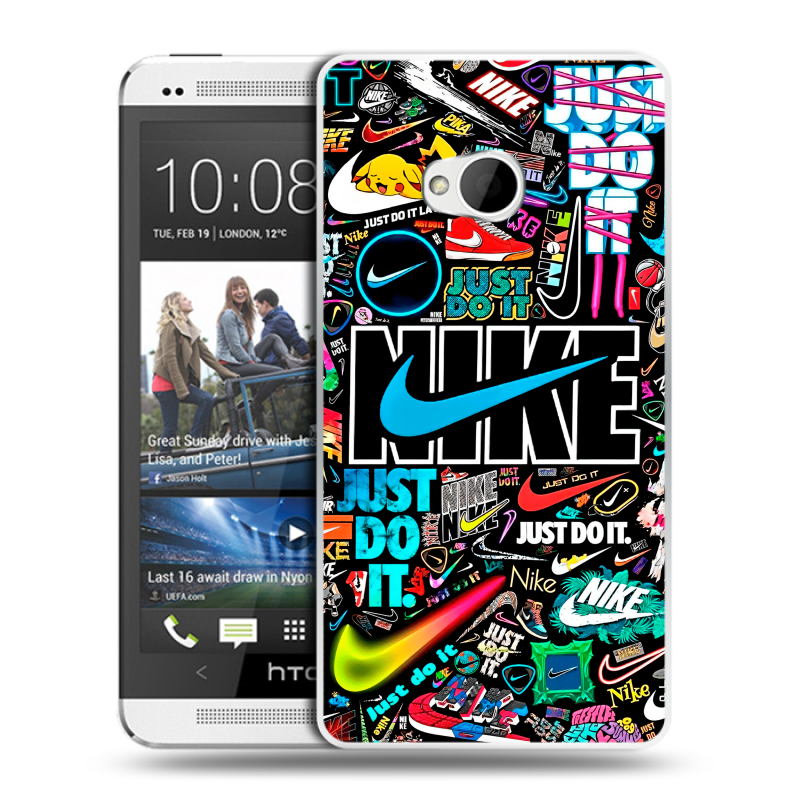 Пластиковый чехол на HTC One (M7) Dual SIM с принтом найк nike черный Пластиковый чехол на HTC One (M7) Dual SIM с принтом найк nike черный