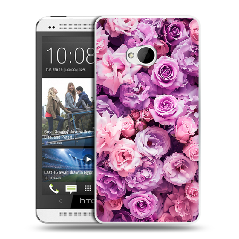 Пластиковый чехол на HTC One (M7) Dual SIM с принтом лавандовые розы Пластиковый чехол на HTC One (M7) Dual SIM с принтом лавандовые розы