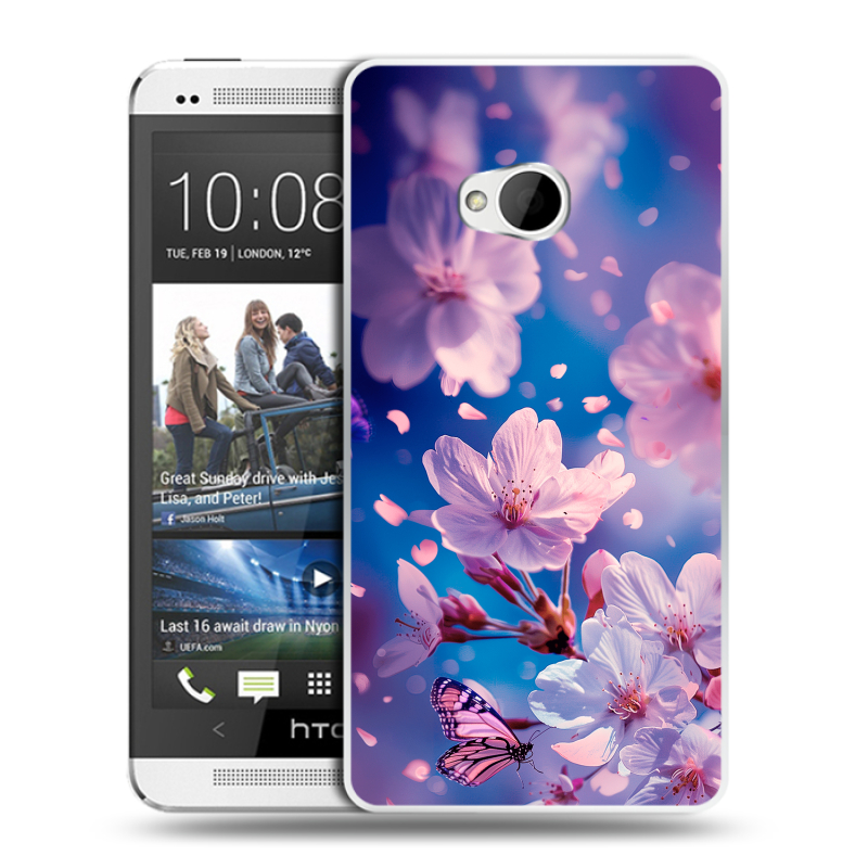 Пластиковый чехол на HTC One (M7) Dual SIM с принтом цветы бабочки Пластиковый чехол на HTC One (M7) Dual SIM с принтом цветы бабочки