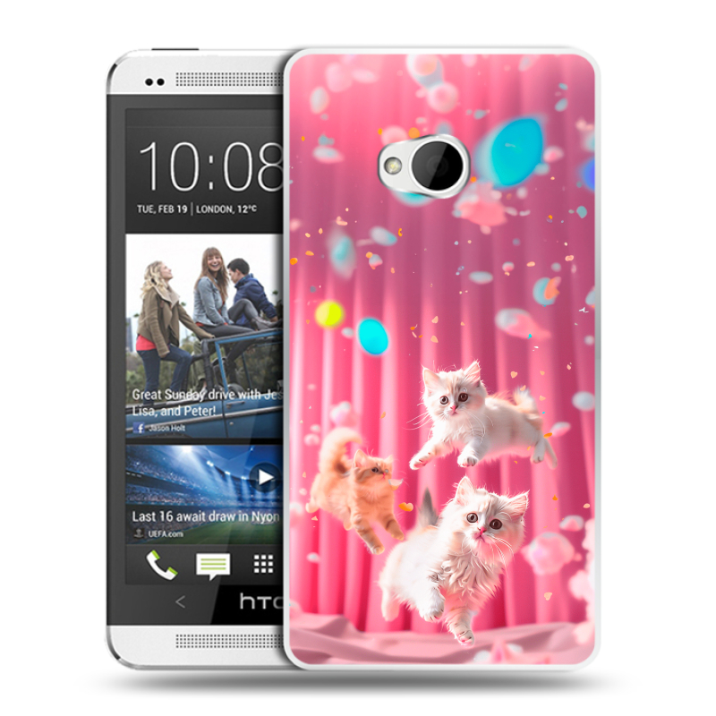 Пластиковый чехол на HTC One (M7) Dual SIM с принтом милые котики Пластиковый чехол на HTC One (M7) Dual SIM с принтом милые котики