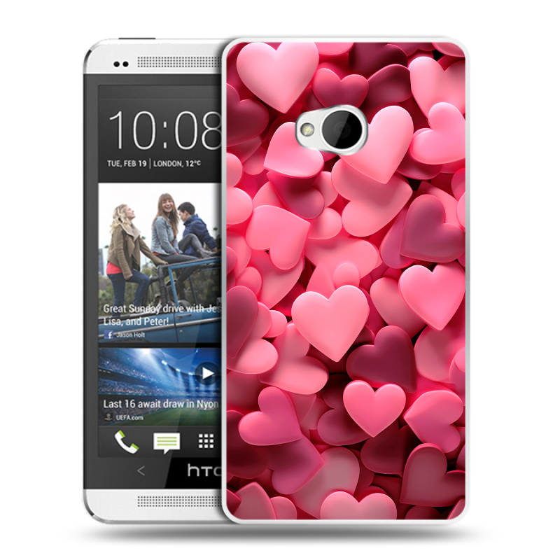 Пластиковый чехол на HTC One (M7) Dual SIM с принтом розовые сердечки Пластиковый чехол на HTC One (M7) Dual SIM с принтом розовые сердечки