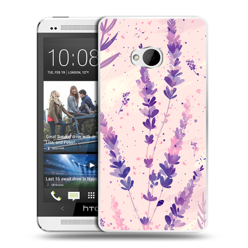 Пластиковый чехол на HTC One (M7) Dual SIM с принтом цветы лаванда Пластиковый чехол на HTC One (M7) Dual SIM с принтом цветы лаванда