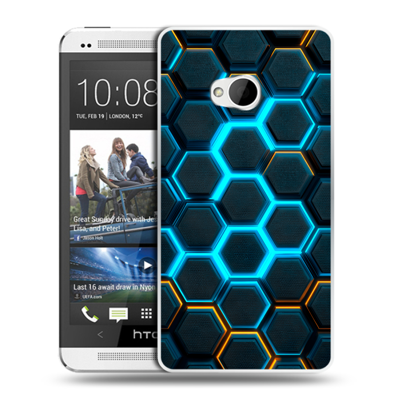 Пластиковый чехол на HTC One (M7) Dual SIM с принтом Неоновые соты Пластиковый чехол на HTC One (M7) Dual SIM с принтом Неоновые соты