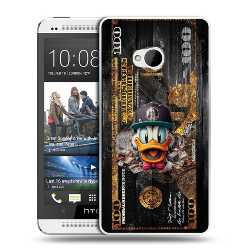 Пластиковый чехол на HTC One (M7) Dual SIM с принтом Дональд Дак Доллар Пластиковый чехол на HTC One (M7) Dual SIM с принтом Дональд Дак Доллар
